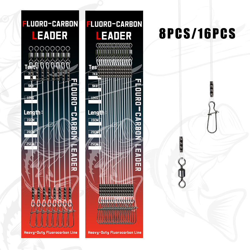 Fluorocarbon Line - 8/16pcs Fluorocarbon Wire Leader Line with